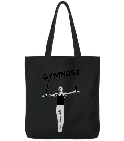 Gymnast on Rings, Men's Gymnastics Tote Bags - Black
