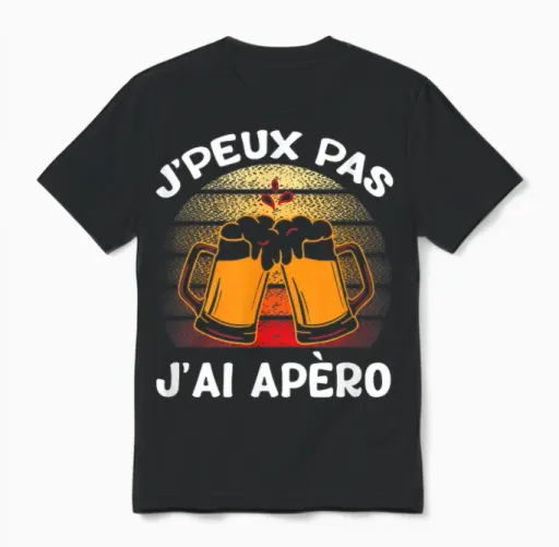 J'peux Pas J'ai Apéro Beer Humour Party Man Woman Gift Unisex T-Shirt in Black