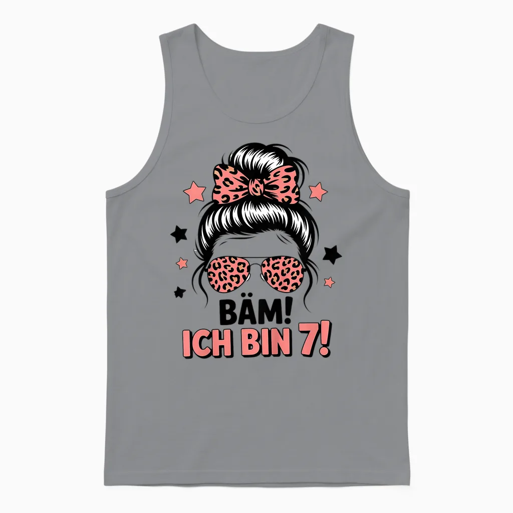 Bäm Ich Bin 7 Messy Bun Mädchen 7 Geburtstag Unisex Tank Top in Sport Grey