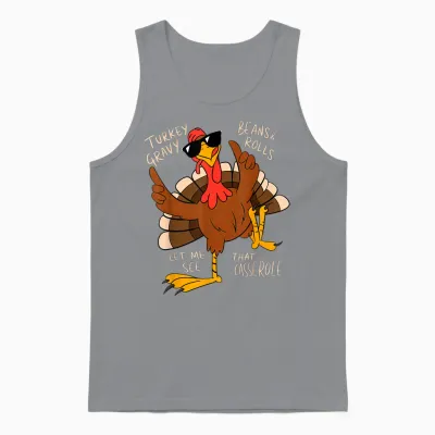 Turkey Gravy Beans and Rolls Casserole Funny Thanksgiving Unisex Tank Top - Sport Grey