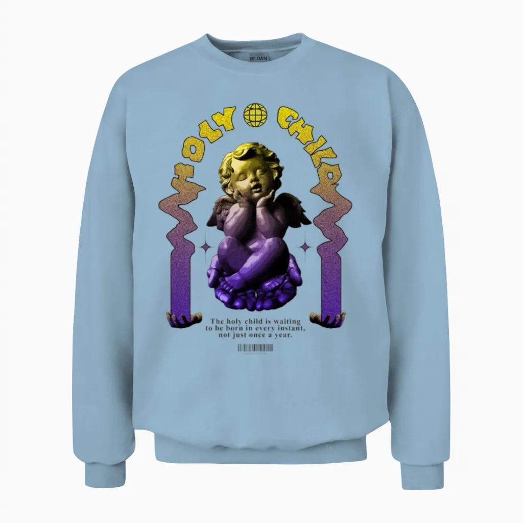Holy Child Modern Streetwear Unisex Sweatshirt in Light Blue