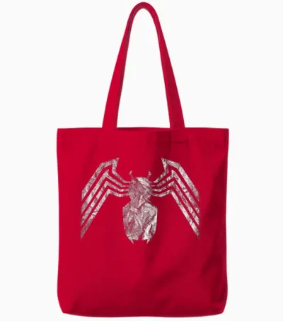 Marvel Venom Emblem White T-Shirt, Black Tote Bags - Red