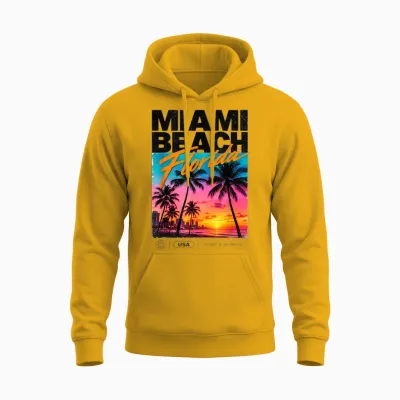 Miami Beach Vintage Floride été Paradis Palmiers Et Vacances Unisex Hoodie - Gold