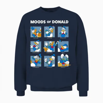 Disney Mickey and Friends Moods of Donald Duck Short Sleeve Unisex Sweatshirt - Navy