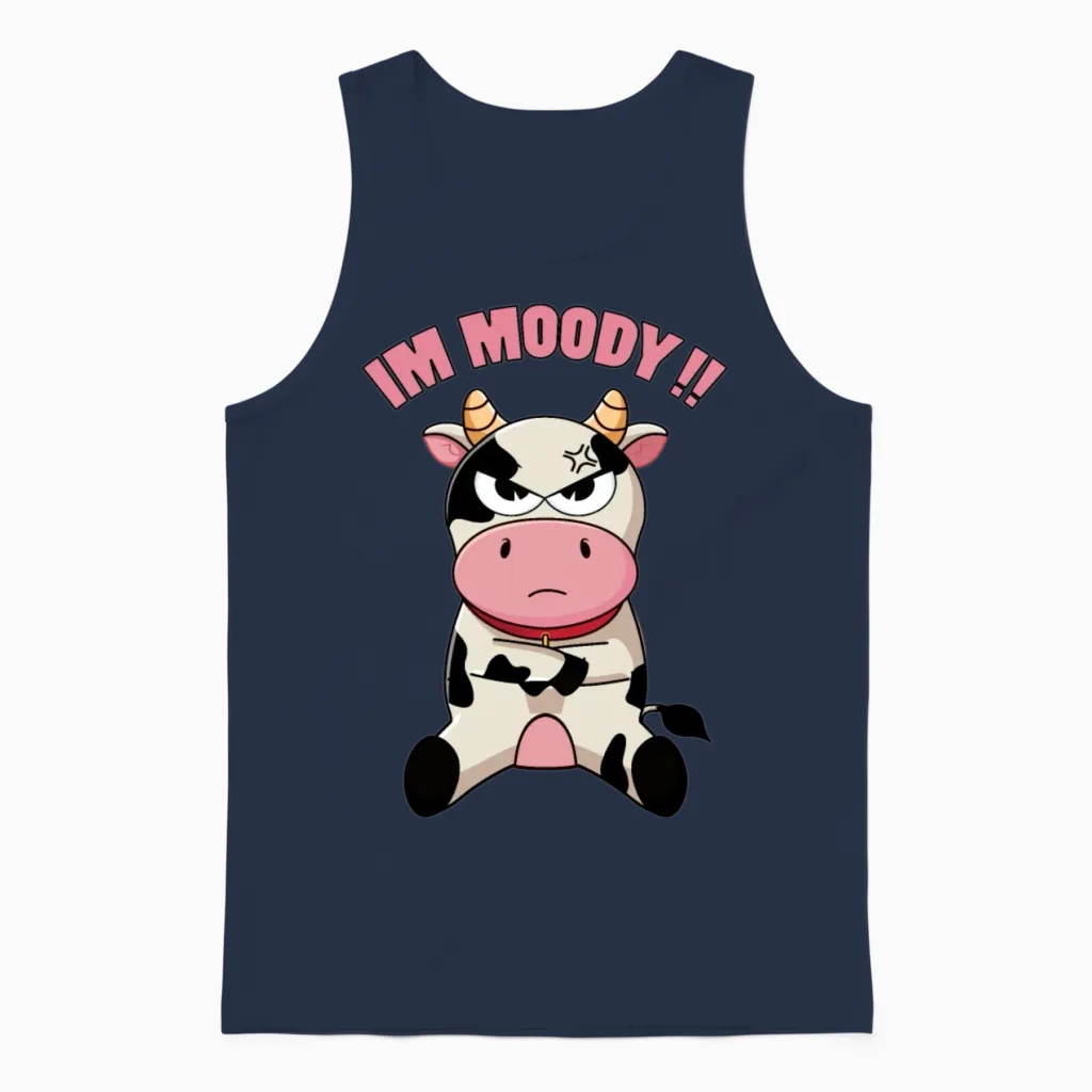 Funny Moody Cow Moo - Farm & Country Unisex Tank Top in Navy