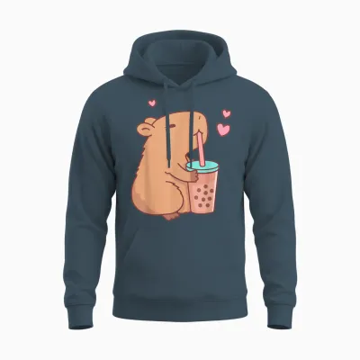 Funny Capybara Bubble Tea Animal Lovers Rodent Capyboba T-Shirt, Black Unisex Hoodie - Dark Heather