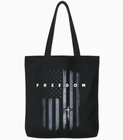 Grunge American Flag and Cross Faith Family Freedom Tote Bags - Black