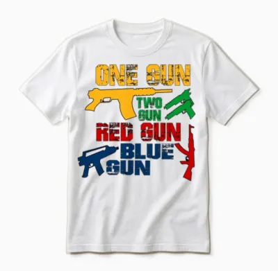 One Gun Two Gun Red Gun Blue Gun Unisex T-Shirt - White