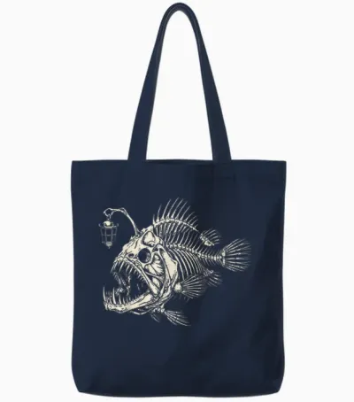 Poisson-Pêcheur Squelette Effrayant Océan Tote Bags - Navy