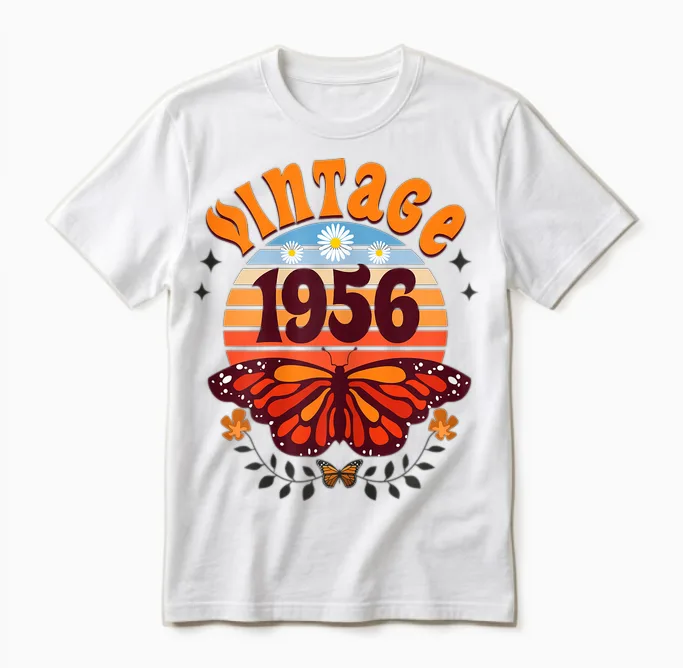 Vintage Année 1956 Papillon 70 Ans Anniversaire Femme Unisex T-Shirt in White