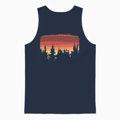 Retro Forest Panorama Sunset Unisex Tank Top - Navy