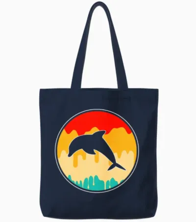 Dolphin Retro Tote Bags - Navy