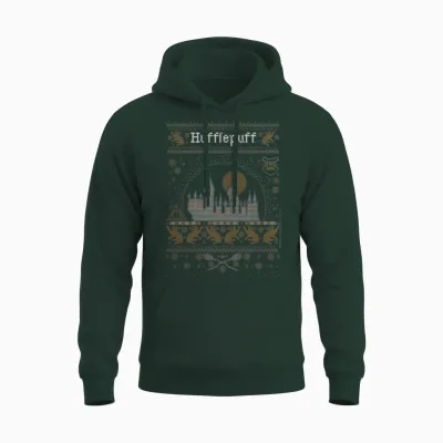 Harry Potter Hufflepuff Ugly Christmas Sweater Pattern Unisex Hoodie - Forest