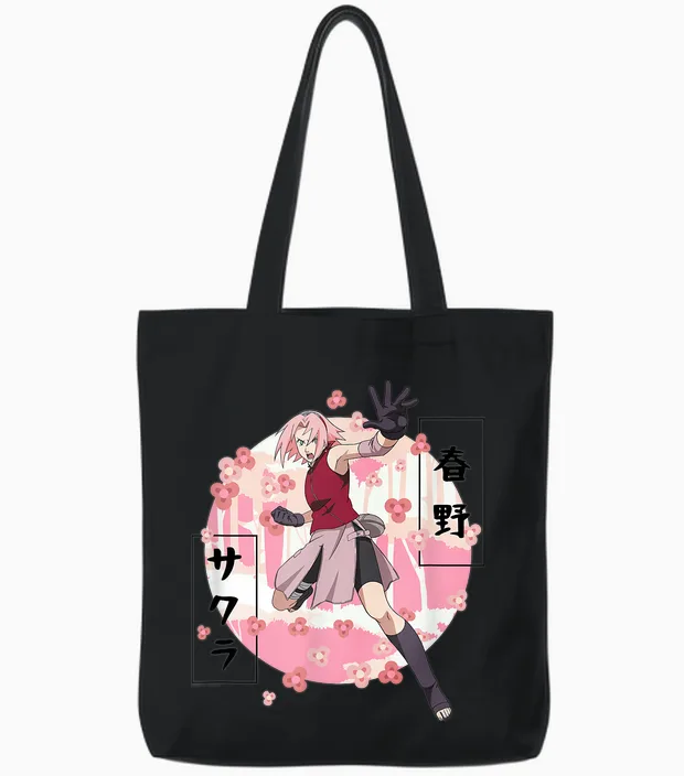 Naruto Shippuden Sakura Blossoms Anime Tote Bags in Black