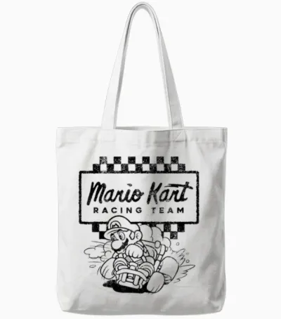 Mario Kart Racing Team Outlined Mario Drift Graphic Tote Bags - White