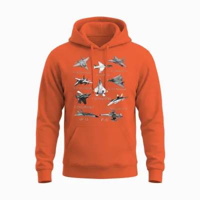 American Fighters Jets F22 Raptor F14 Tomcat Plane Spotting T-Shirt Small Unisex Hoodie - Orange