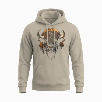 Bison Portrait Tier Zoo Kunst Bison Unisex Hoodie - Sand