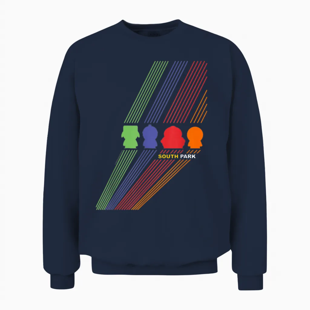 South Park Stan Kenny Kyle & Cartman Color Line Art T-Shirt, Black, S Unisex Sweatshirt in Navy