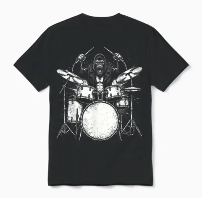 Gorilla Drummer Rock Wild Animal Jouant De La Batterie Unisex T-Shirt - Black