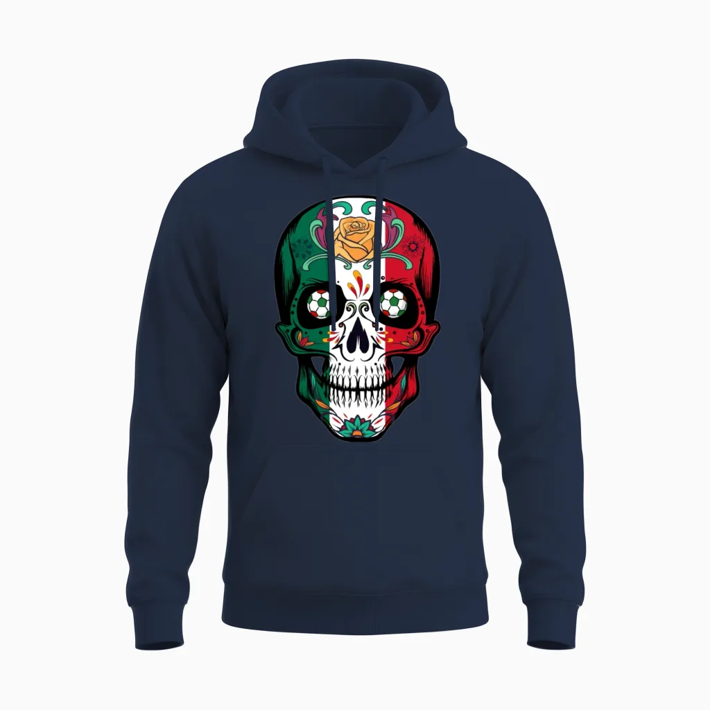 Soccer Skull Mexico Fan Unisex Hoodie in Navy