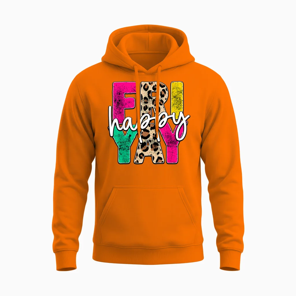 Happy Friyay Teacher Shirt Cute Teacher Fashion Fri-Yay Unisex Hoodie in Safety Orange