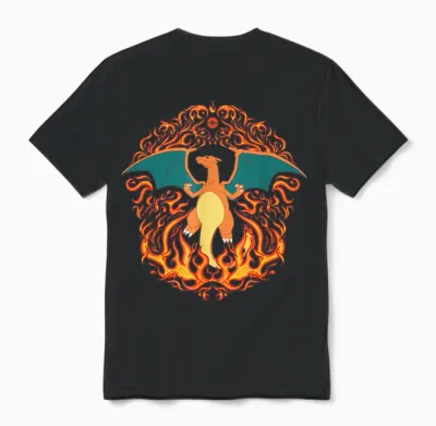 Pokémon - Charizard Fire Type Flames Generation 1 Unisex T-Shirt - Black