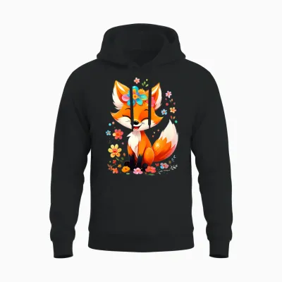 Kids Fox Gifts Cute Fox Cute Animal Cute Girls Boys T-Shirt, Black Unisex Hoodie - Black