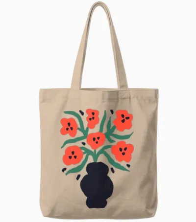 Vibrant Floral Vase Artwork Tote Bags - Natural