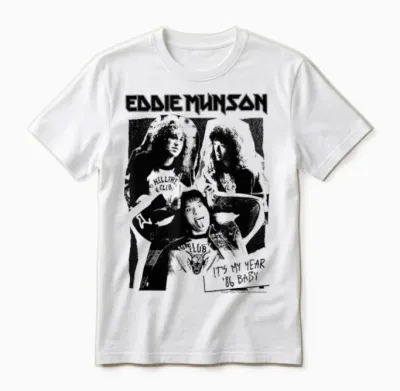 Stranger Things Eddie Munson Hellfire Club T-Shirt, White, S Unisex T-Shirt - White
