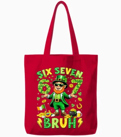 Six Seven Bruh St Patricks Day Leprechaun Meme 6 7 Boys Tote Bags - Red