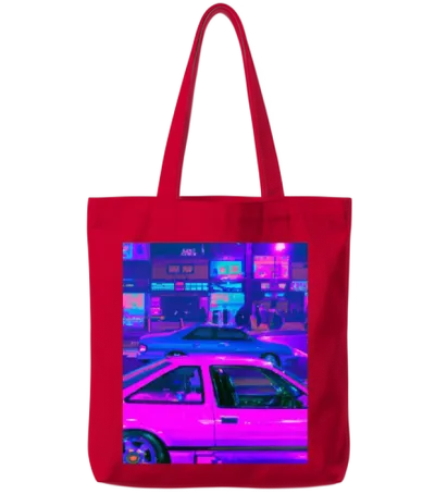Vaporwave Car Synthwave City Tote Bags - Red