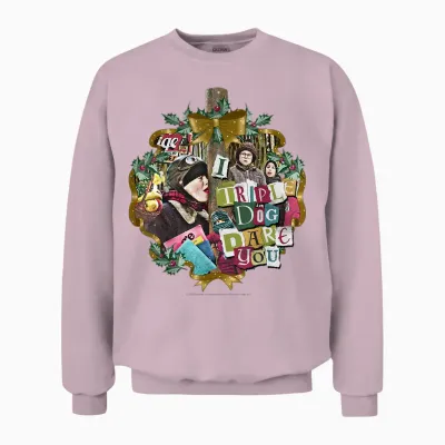 A Christmas Story I Triple Dog Dare You Collage Wreath Unisex Sweatshirt - Light Pink