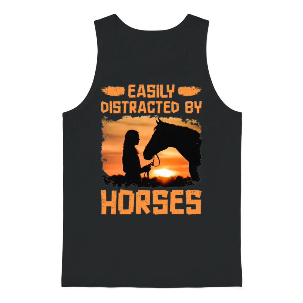 Easily Distracted by Horses โ Horse Lovers Unisex Tank Top - Black