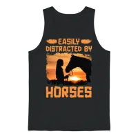 Easily Distracted by Horses — Horse Lovers Unisex Tank Top - Black – 1