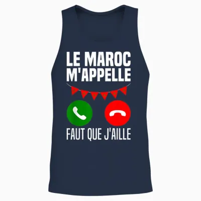 Morocco Calls Me Je Peux Pas Je Me Barre Au Maroc Flag T-Shirt, Black, S Unisex Tank Top - Navy