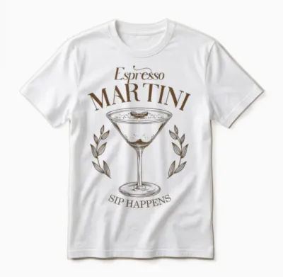 Espresso Martini Cocktail Sip Happens Happy Hour Brunch Date T-Shirt, White Unisex T-Shirt - White