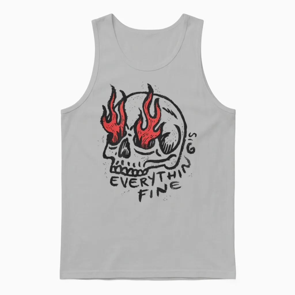 Hip Hop Vintage Skull Edgy Y2k Backprint Streetwear Skull Unisex Tank Top in Ash