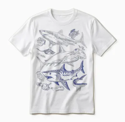 Shark Species Vintage Illustration - Hammerhead Shark Tiger Shark T-Shirt, White Unisex T-Shirt - White