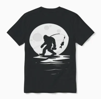 Bigfoot Fishing Funny Unisex T-Shirt - Black