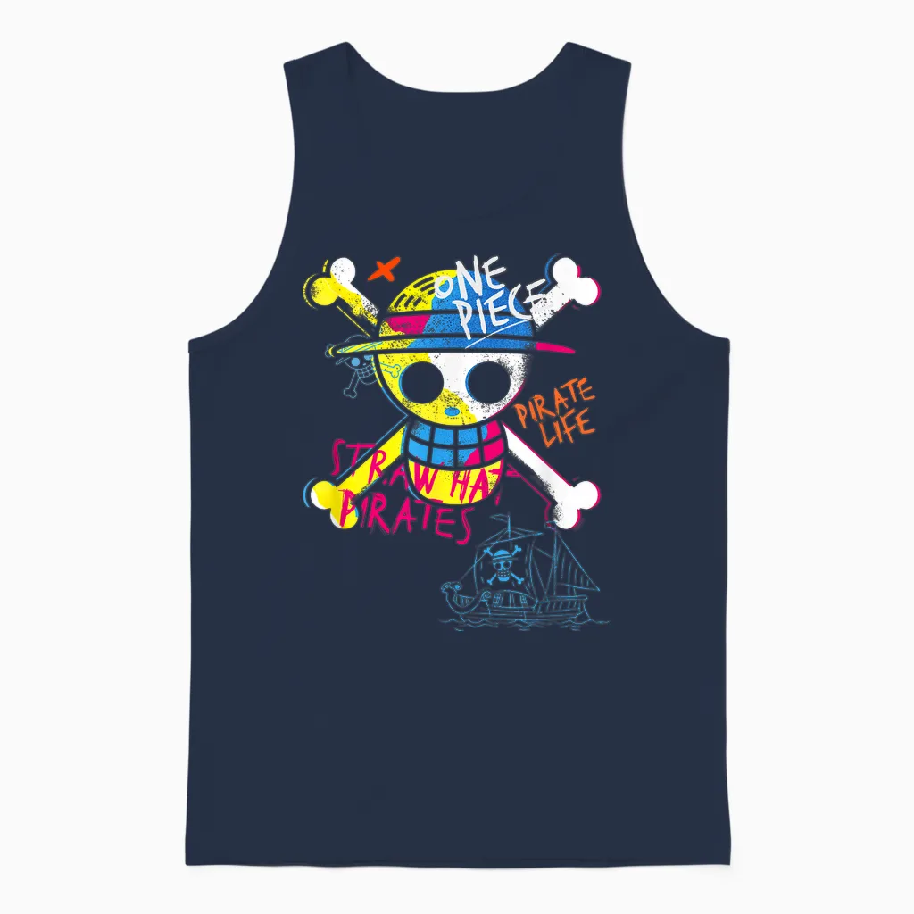 Kids One Piece Jolly Roger Graffiti T-Shirt, Black, 2 Unisex Tank Top in Navy