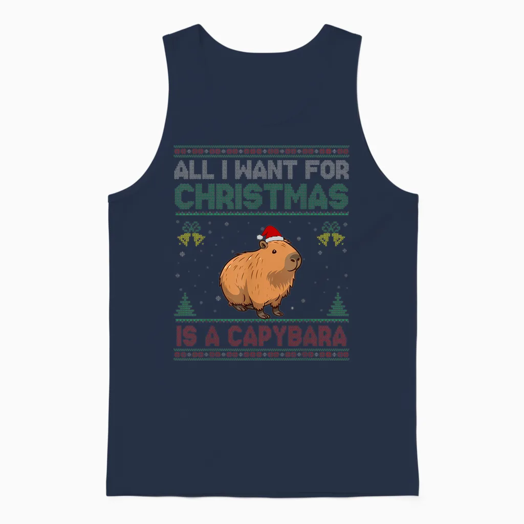 All I Want for Christmas Is a Capybara Ugly Unisex Tank Top in Navy