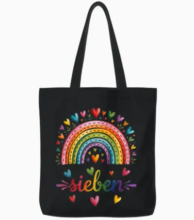 Rainbow Hearts 7th Birthday 7 Years Girls Tote Bags - Black