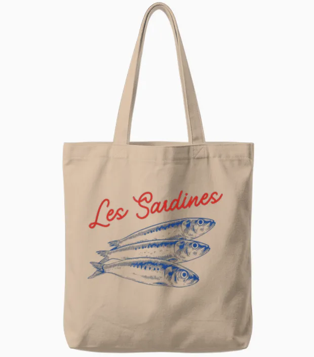 Sardines Fisherman Aesthetic Fish Coastal Sardine Tote Bags in Natural