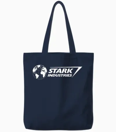 Marvel Iron Man Stark Industries Logo White Tote Bags - Navy