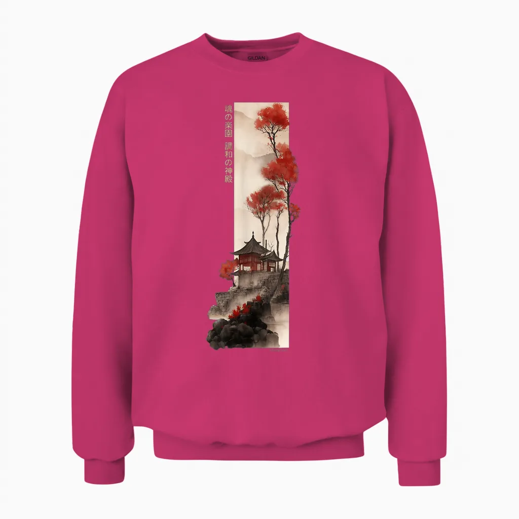 Japanese Temple Retro Vaporwave in Japan Harajuku 80s 90s Unisex Sweatshirt in Heliconia