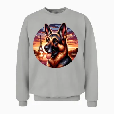 T-Shirt German Shepherd Dog Eiffel Tower Paris T-Shirt, Black, S Unisex Sweatshirt - Ash