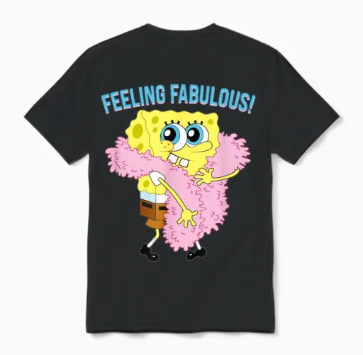 Mademark X Spongebob Squarepants - Spongebob in Feather Boa - Feeling Fabulous! Unisex T-Shirt in Black