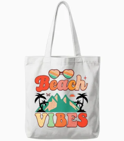 Retro Groovy Beach Vibes Tote Bags - White