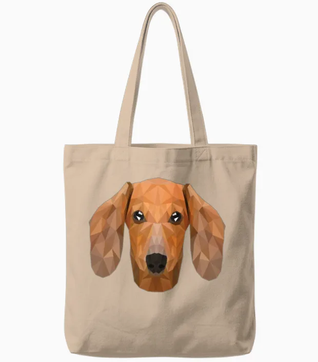Polygon Wiener Dog Dogfather Dog Mom Dog Lover Tote Bags in Natural