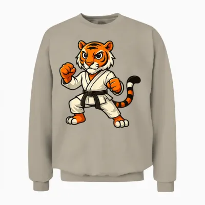 Tiger Karate Lustig Schwarzer Gürtel Jungen Mädchen Kinder Unisex Sweatshirt - Sand